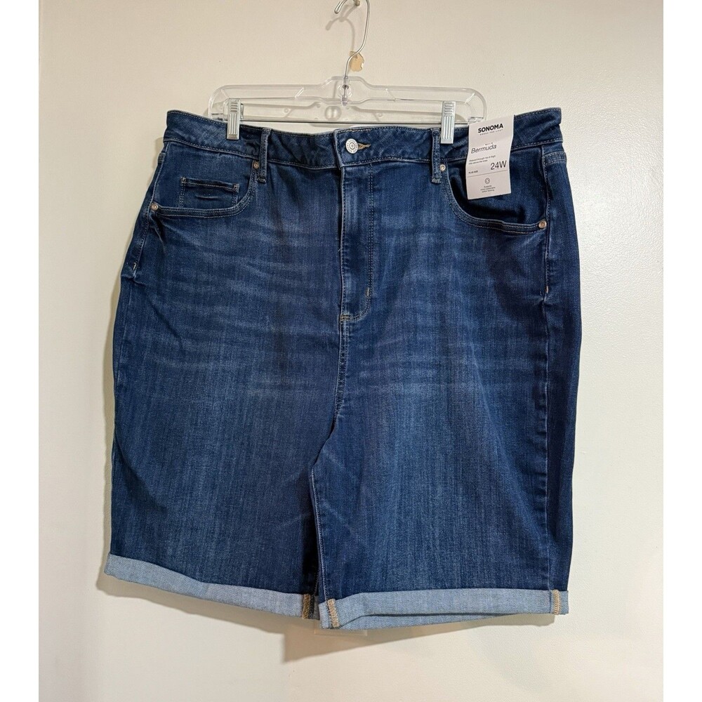 MWT Sonoma Jean Shorts sz 24W Plus Bermuda Dark Wash Inseam 8.5"